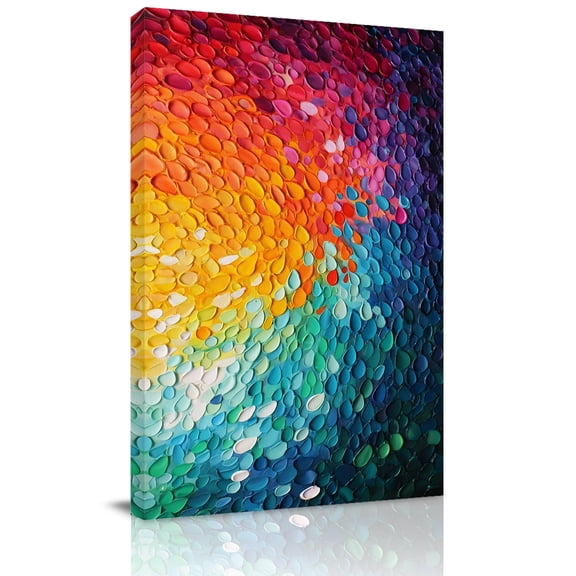 Canvas Wall Art, Bright Petals Framed Canvas Prints for Bedroom Bathroom, Abstract Rainbow Colorful Oil Painting Gallery Wrapped Wall Decor for Home Office, Gifts, 11"x14" Ship Next Day