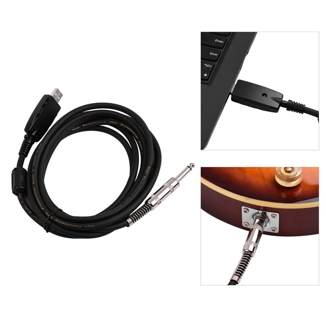 Guitar USB Guitar Audio Cable USB Male Interface to 6.35mm 1/4inch Mono Electric Guitar Connection Cable Professional Guitar to PC USB Link Recording Cable Compatible with Windows