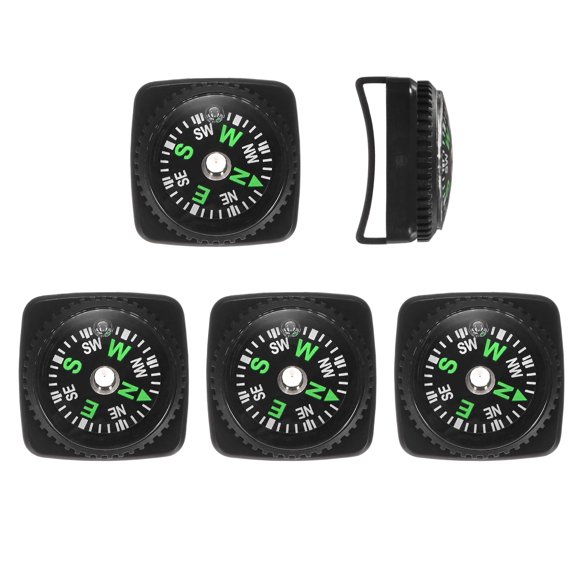 20mm Slip-On Wrist Compass [5PCS] - Hard Shell Liquid Filled Button Compass for Hiking - [Black]