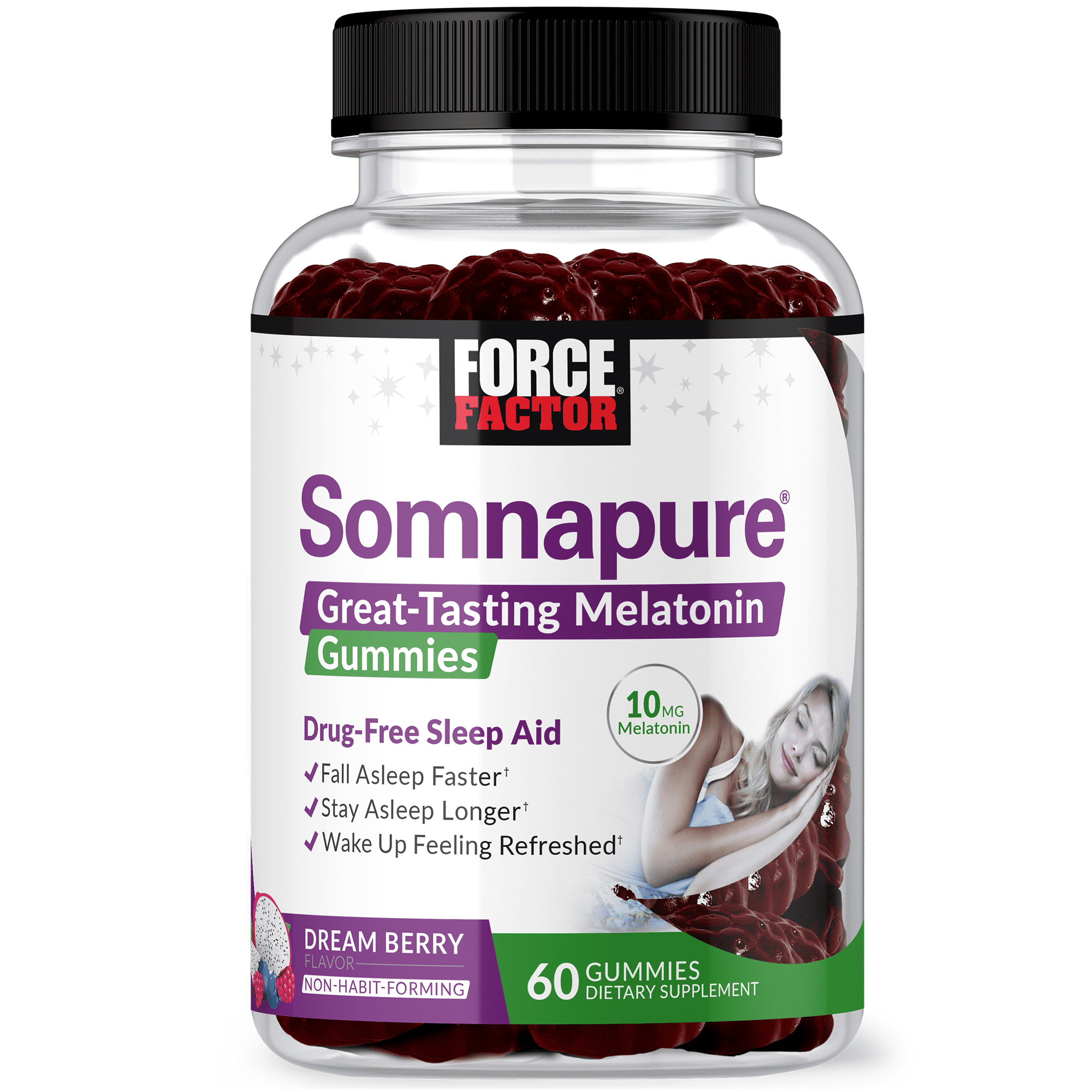 Force Factor Somnapure Gummies Sleep Aid Supplement with 10mg of Melatonin, Dream Berry, 60 Gummies