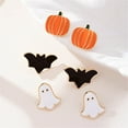 thumbnail image 5 of 3 Pairs Lovely Halloween Statement Stud Earrings Set for Women Gold-Toned Cartoon Ghost Pumpkin Bat Studs Earring Cute Funny Animal Vegetable Fall Holiday Jewelry for Sister Daughter, 5 of 6
