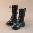 thumbnail image 1 of XIMIN Girls PU Leather Mid Calf Ridding Boots Lace Up Non Slip Combat Boots Fashion Waterproof Side Zipper Punk Goth Boot Fall Winter Boots, 1 of 9