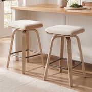 Guyou 26 Swivel Counter Height Bar Stools Set of 2, Modern Backless Counter Height Bar Stools with Linen Upholstered, Farmhouse Bentwood Saddle Seat Wooden Island Chairs for Kitchen Pub, Beige