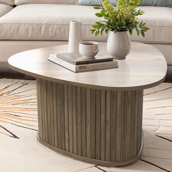 STYLIVIA Fluted Triangle Coffee Table Modern Wood Knotty Oak 27.6" W x 26.7" D x 14.9" H