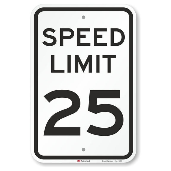 16 x 12 inch “Speed Limit 25” Metal Sign, 63 mil Aluminum, 3M Laminated Engineer Grade Reflective Material, Black and White