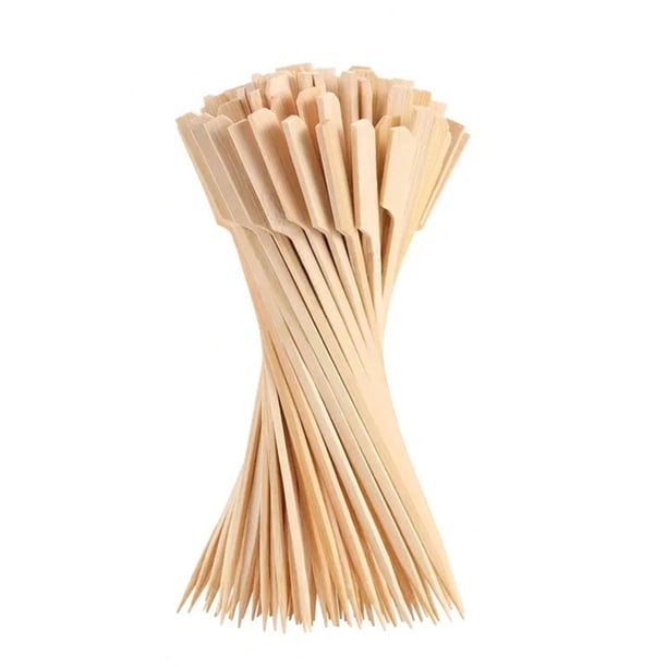 100 brochetas de madera de 15 cm, resistentes, para cócteles, aperitivos, palitos planos para fiestas, barbacoas, frutas, quesos y charcutería.