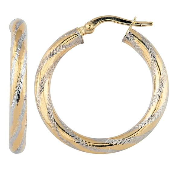 KoolJewelry 10k Two-tone Gold 3x20mm Hoop Earrings