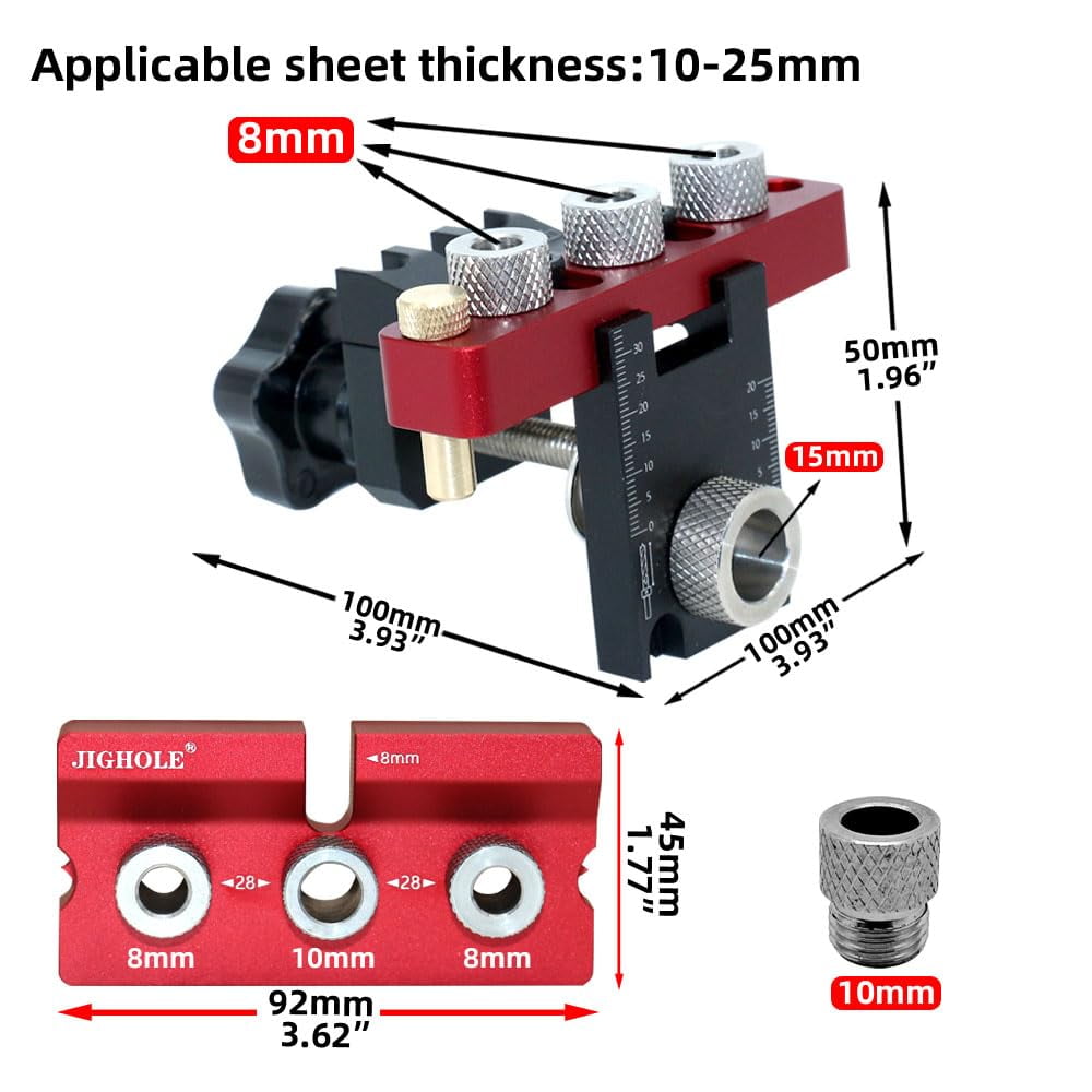 3-in-1 Adjustable Doweling Jig Kit, Cabinet Hardware, Pocket Hole, and Furniture Connecting Hole Puncher Tool