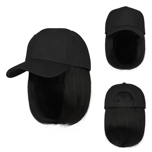 Gorra de béisbol con extensiones de cabello, peinado Bob corto recto, peluca ajustable extraíble, sombrero de 7,9 pulgadas para mujer y niña