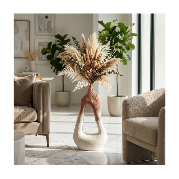 Sagebrook Home Terracota Vase for Living Room and Home Decor - Modern Accent Flower Vase with Curvy Open Cut-out for Bedroom - 36", Ivory & White