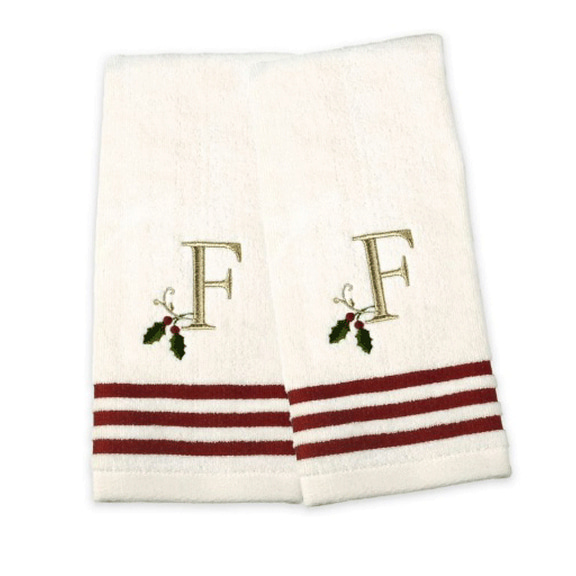 Saturday Knight Holly Embroidered Monogram Hand Towel Set, 2-Piece (Letter F)