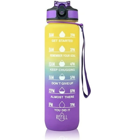 

1L Water Bottle with Straw Sports Drinks Bottle with Time Markings Leak Proof Tritan BPA free Dishwasher Safe for School/Cycling/Running