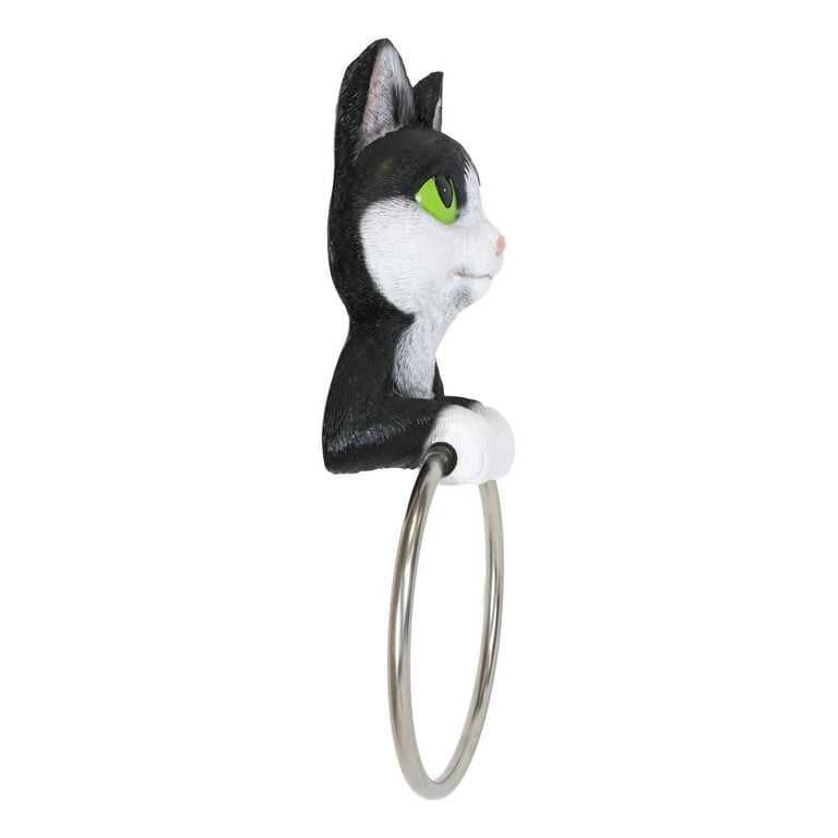 Whimsical Black White Kitten Cat Toilet Paper Roll Holder Bathroom