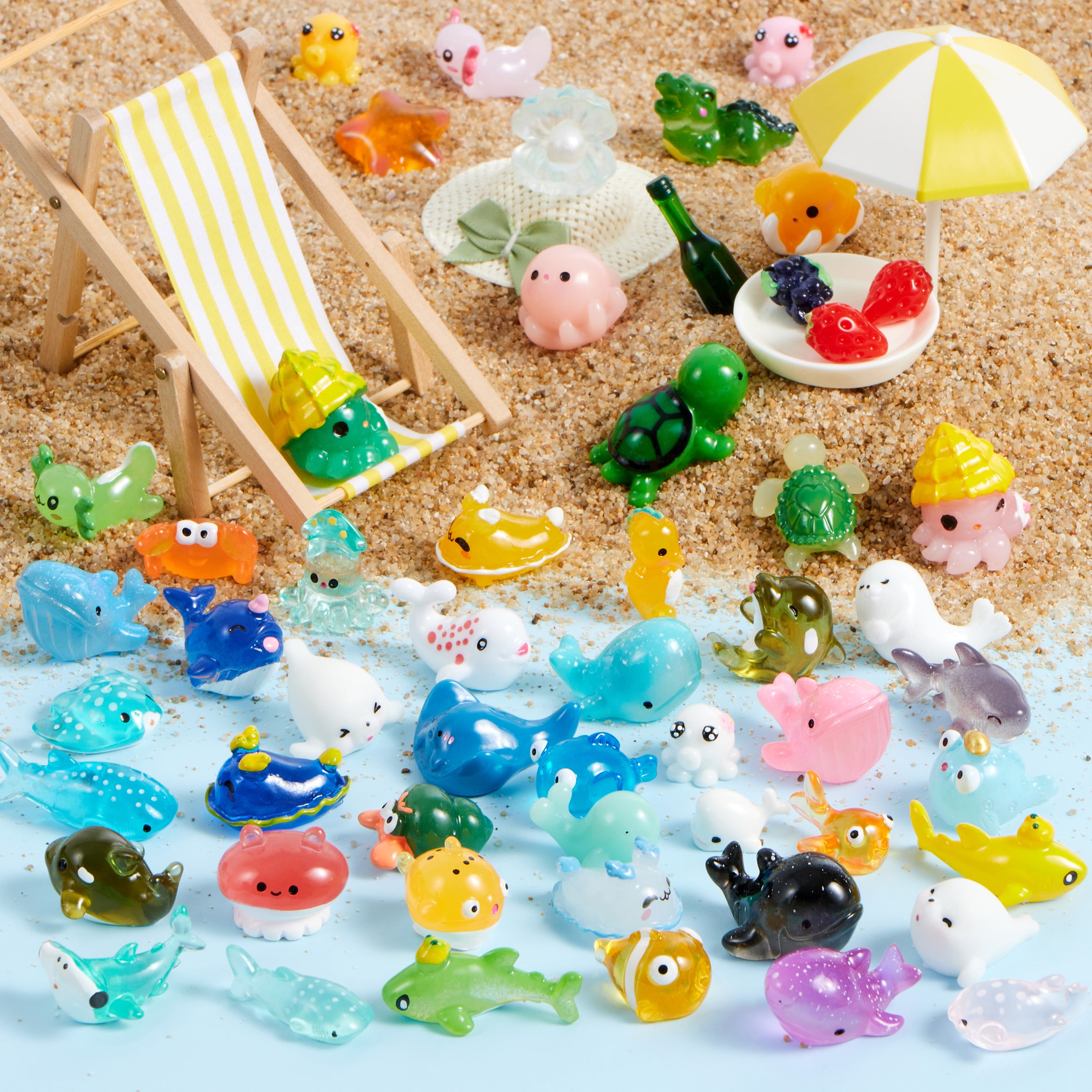 Joyfy 50 Pcs Mini Resin Figures Sea Animal Party Favors Toys Tiny Resin Animals Figurines, DIY Miniature Things Decor, Cute Fish Tank Accessories