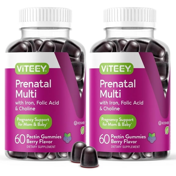 VITEEY Prenatal Vitamins Gummies, Pregnancy Support for Mom & Baby, Berry Flavor, 60 Count, 2 Pack