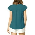 thumbnail image 3 of INSPIRE CHIC Women's Solid Blouse V Neck Ruffle Cap Sleeve Lightweight Work Blouse S Peacock Blue, 3 of 6
