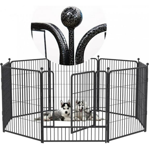 27.5“*31.5”*8pcs round ball square tube pet fence，Folding Indoor Outdoor Dog Exercise Fence, Portable Pet Playpen with Door for Large Medium Small Dogs and Pet