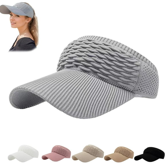 Knitted Sun Visor Hats for Women, Wide Brim Sun Hat for Women UV Protection, Ponytail Quick Drying Running Visors for Women