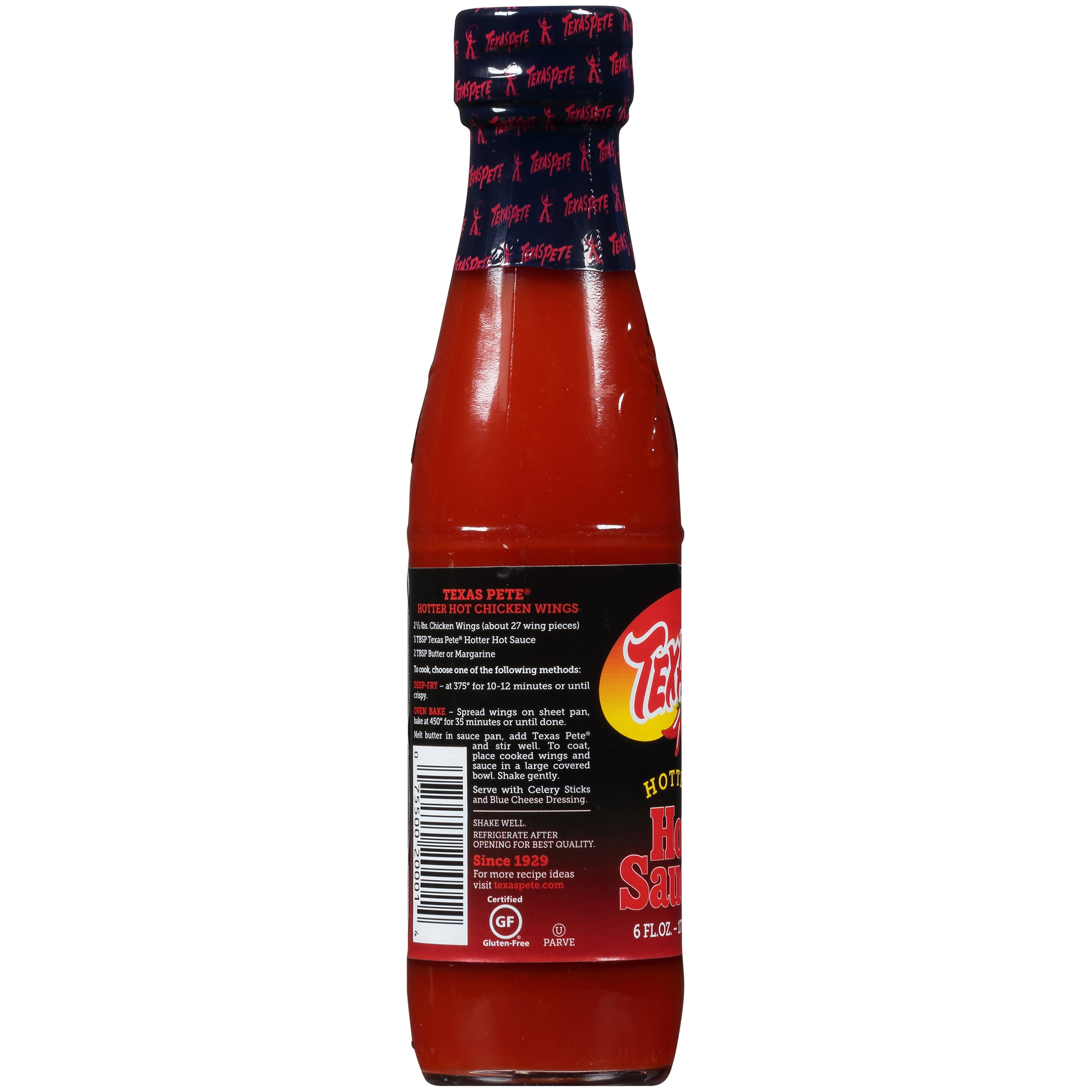 (6 pack) Texas Pete Hotter Hot Sauce 6 fl oz, Gluten-Free Certified