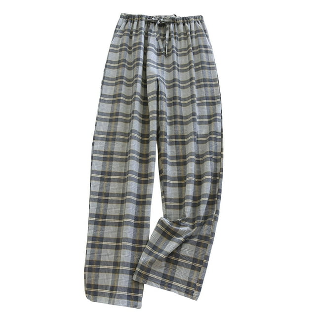 Pantalon de Sommeil Confortable pour Homme à Cordon, Jambe Grand, Pantalon de Pyjama à Carreaux avec Poche, Coton, Bas de Sommeil Amples, Bleu, TG