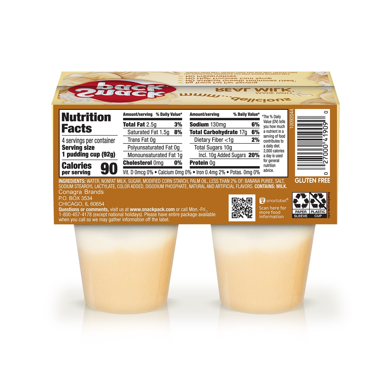 Snack Pack Banana Cream Pie Flavored Pudding, 3.25 oz Pudding Cups, 4 Count