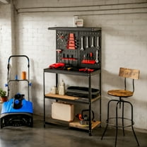 Yardi Yarda Tool Storage Workbench with Peg Board 2 Lower Shelves 14 Hanging Accessories, Workbench for Outdoor as Yard, Black