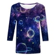 thumbnail image 4 of Lovskoo Summer Top for Women 2024 Novelty Galaxy Universe Graphic Tees 3/4 Short Sleeve Shirts Casual Round Neck Tshirt Dark Blue M, 4 of 4
