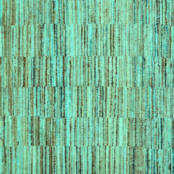 Ahgly Company Indoor Square Abstract Turquoise Blue Contemporary Area Rugs, 4' Square