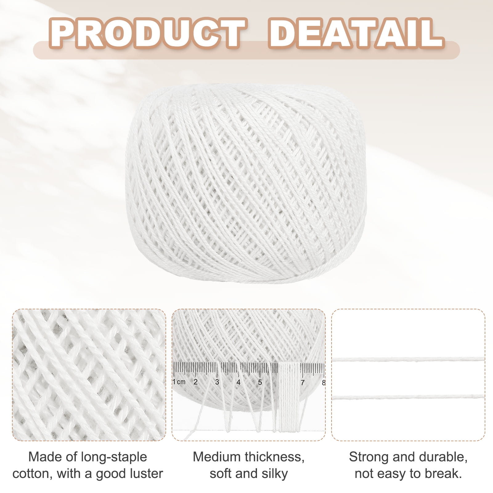 3 Rolls 164 Yards Size 3 White Pearl Cotton Crochet Thread Lace Weight Yarn Tatting Thread for Crocheting Knitting Embroidery Sewing