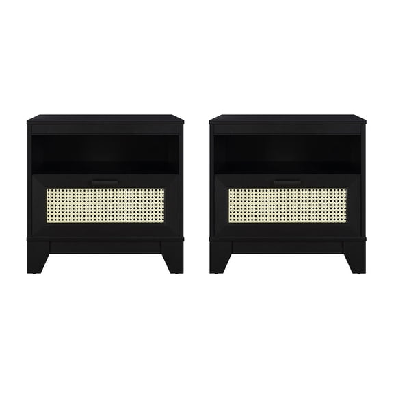 Manhattan Comfort Sheridan Nightstand from Engineered Wood in Black - Set of 2