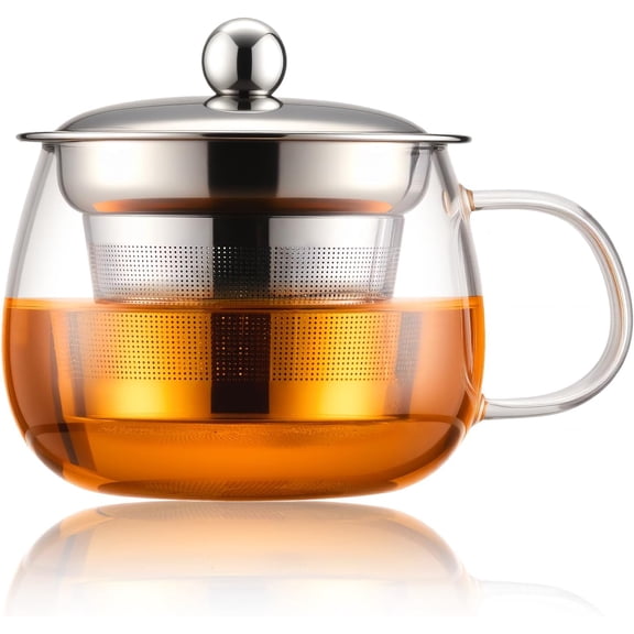 Ratrabas Tea Cup with Infuser and lid, Glass Tea Cup of Heat Resistant Glass, 13oz Tea Mug, Clear Teacup for Loose Tea, Blooming Tea, Tea Bag, Tea Cup with Strainer for Family Daily