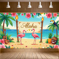 thumbnail image 6 of Tropical Themed Aloha Banner with Flamingos Pineapples and Tiki Decors Hawaiian Party Backdrop Decorations for Luau Events Beach Gatherings and Tropical Photo Props, 6 of 7