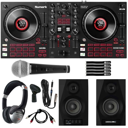 Numark Mixtrack Platinum FX 4-Deck DJ Controller with 3" Powered Desktop DJ Monitors Package
