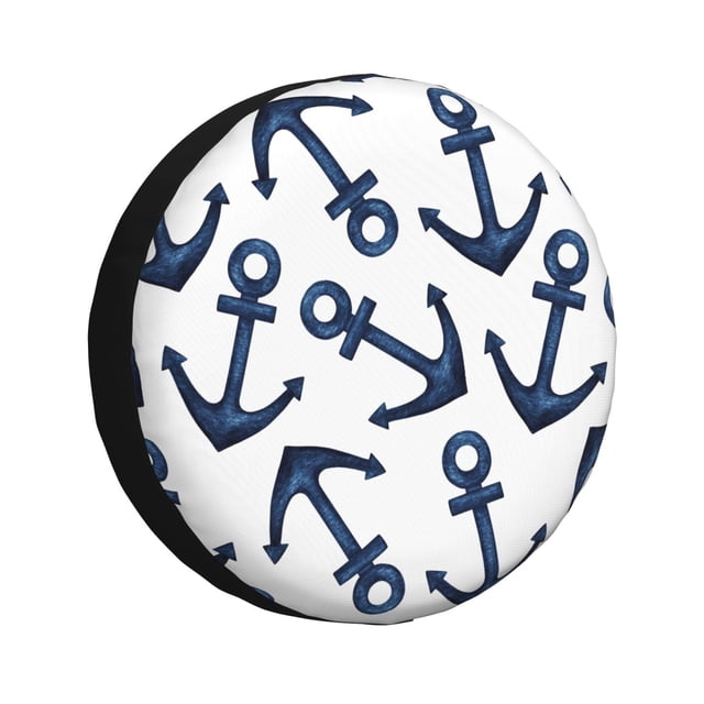 Fotbe Navy Blue Anchor Funda de Llanta de Repuesto con Estampado, Engrosada, Ajuste Universal para Jeep, Remolque, RV, SUV, Camión-14 inch