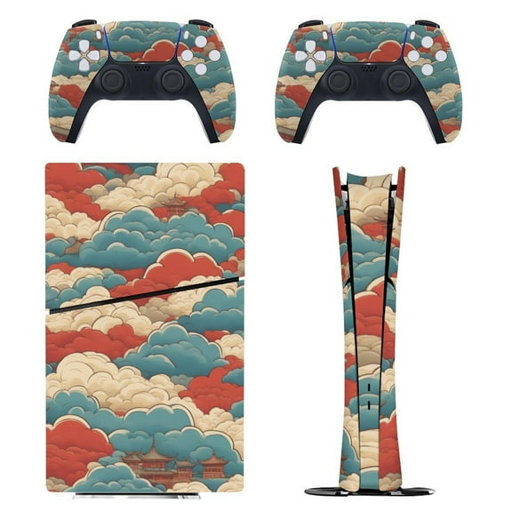 Skin Sticker for PS5 Slim Standard PS5 Pro Disc Digital Edition Console and Controllers Decals for Playstation 5 (Retro Cloud,PS5 Slim Disc Edition)
