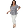 thumbnail image 3 of DARING DIVA Women's Plus Gingham Tops Plaid V Neck Babydoll Top 1X Black, 3 of 6