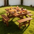 thumbnail image 2 of Thanaddo 46.1 in Heavy-Duty and Weather Resistant Square Wood Picnic Table with 4 Benches, Brown, 2 of 10