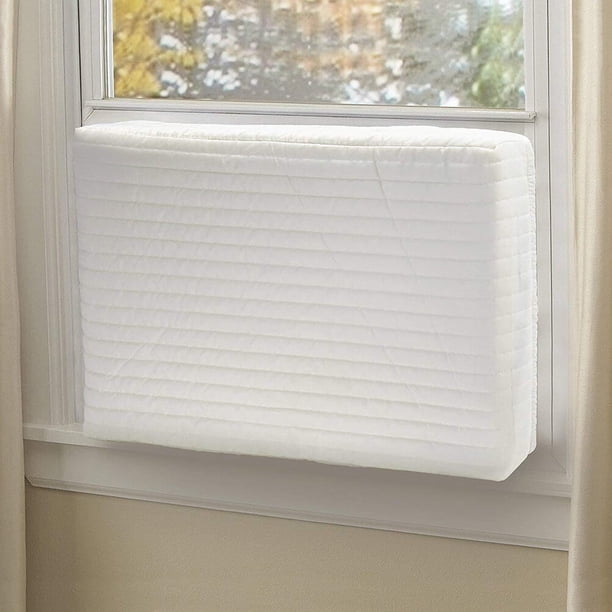 Nvzi Funda para aire acondicionado de interior con doble aislamiento, ventilador de refrigeración y protector contra el viento. Funda útil para aire acondicionado en el hogar, color beige.