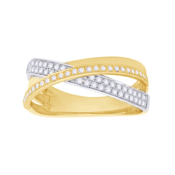 AFFY White Natural Diamond Cross-Over Two-Tone Ring In 10k Yellow Gold (0.25 Cttw)