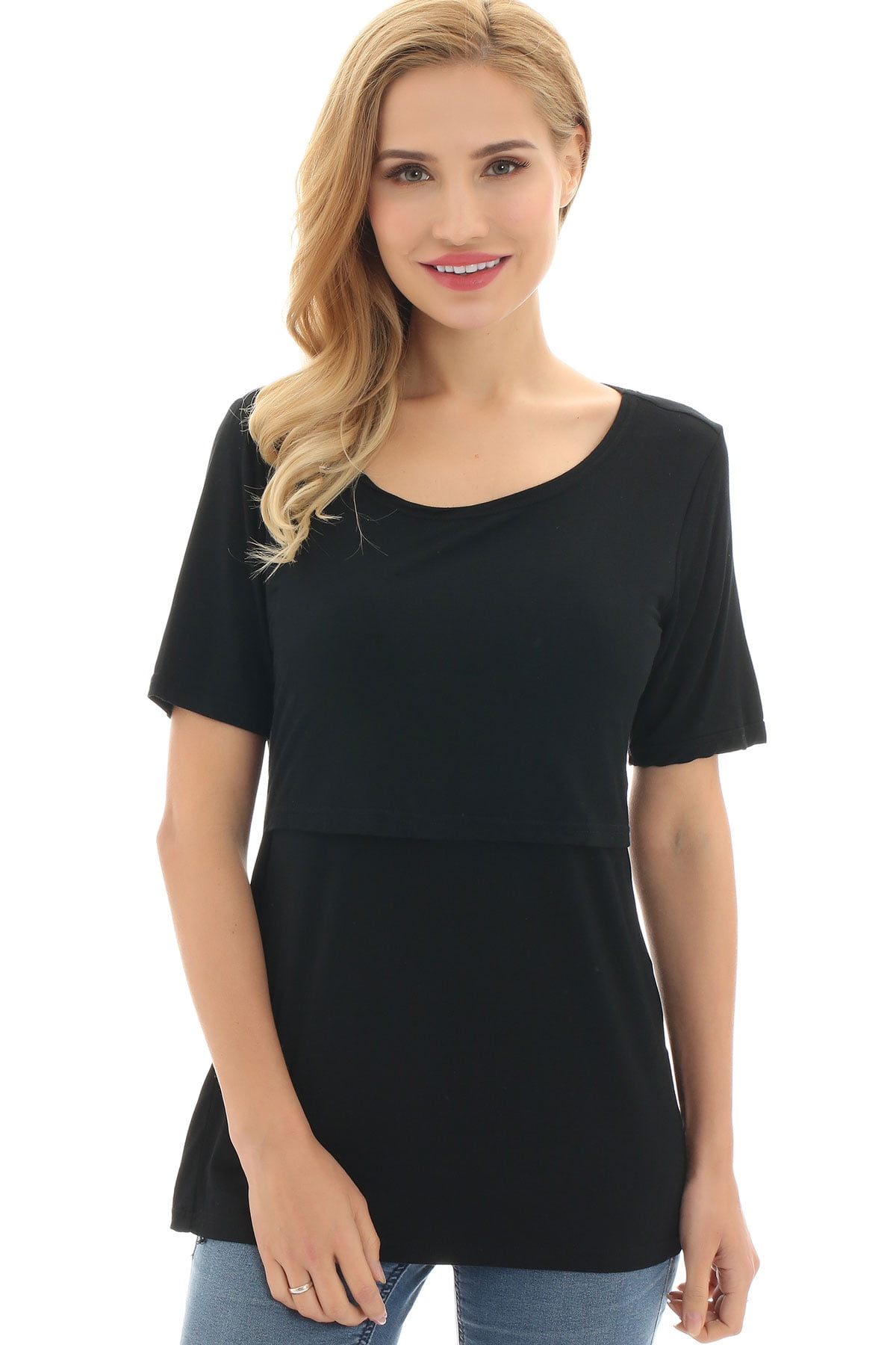 Bearsland Women's Maternity Short Sleeve Breastfeeding Nurding Tops T-Shirts 3-Pack