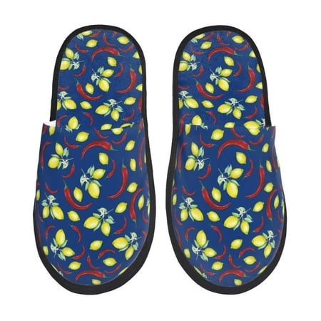 Balery Lemons And Chili Slient Indoor Furry Fleece Comfort House Shoes Soft Non-Slip Home Shoes Cotton slippers House Slippers-- Medium
