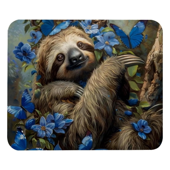 PhooArto Comfortable Mouse Pad Sloth and Blue Butterflies Desktop Mousepad , 21 x 25 cm Mouse Mat, Non-Slip Rubber Base, Improves Speed and Precision