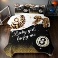 thumbnail image 2 of Manfei Chic Billiards Quilt King, Lucky Girl Lucky Me Print King Coverlet Set, Black Gold White, Gray Reversible 3 Pieces, 1 Bedspread and 2 Pillowcases, 2 of 7