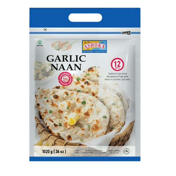 Ashoka Tandoori Garlic Naan - 12 pc, TANDOORI NAAN - GARLIC