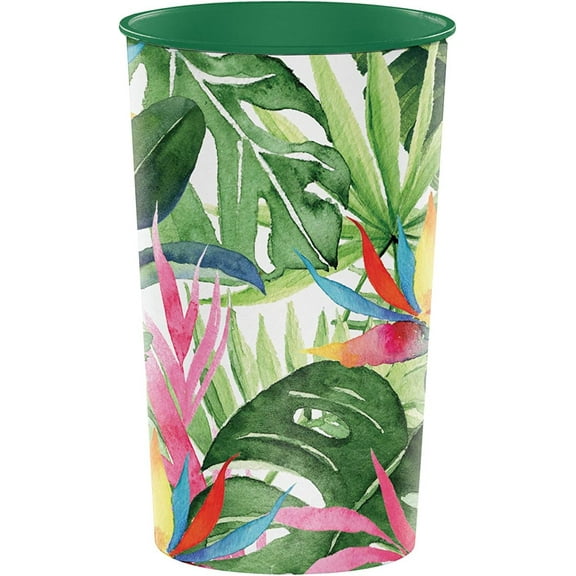 Floral Paradise Tropical Beach Summer Luau Party Favor 22 oz. Plastic Cup