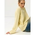 thumbnail image 3 of Women'S Sweater Crew Neck Long Sleeve Pullover Loose Fit Soft Knit Ribbed Hem Fall Winter Outfit Light Yellow One Size, 3 of 8