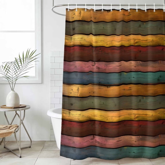 Colorful Vintage Small Stall Shower Curtain, Waterproof Shower Curtains for Bathroom, Vintage Wooden Farmhouse Washable Fabric Cloth Bath Curtain for Bathtub Decoration with Hooks 36x78 Inches