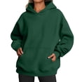 thumbnail image 6 of Women Hoodies Long Sleeve Pullover Tops Solid Color Loose Casual Sweatshirts with Front Pocket Dark Green 3XL, 6 of 6