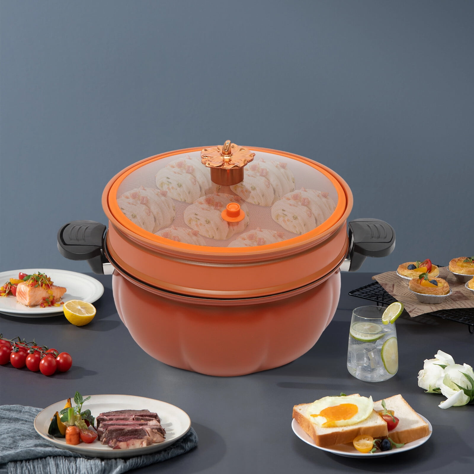 Miumaeov 8L/2.11gal Micro-pressure Cooker Pressure Cooking Pot Push-pull Lock with Steamer & Clear Glass Lid