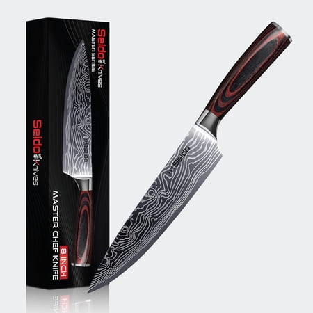 Master Chef Knife Japanese Handmade High Carbon Steel 8 inch - Perfectly Well-Balanced Pakka Wood Handle Kitchen Slicing Knife Razor-sharp Blade Precision Cutting